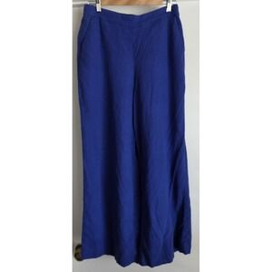 Express Women Linen Pants Size M Blue Solid Casual Trousers Slacks 26in Inseam